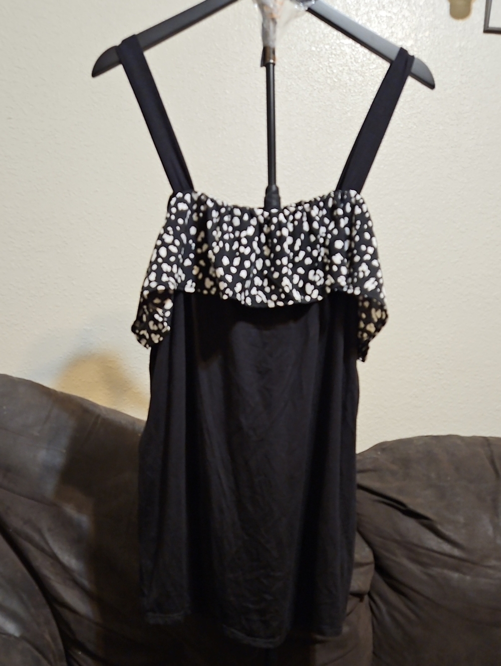 HEIMISH USA Black Tank with White Polka Dot Ruffle
